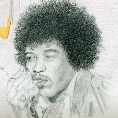 Jimmy Hendrix part graphite part colour pencil