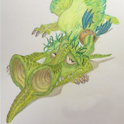 Sleepy Dragon, Colour pencil