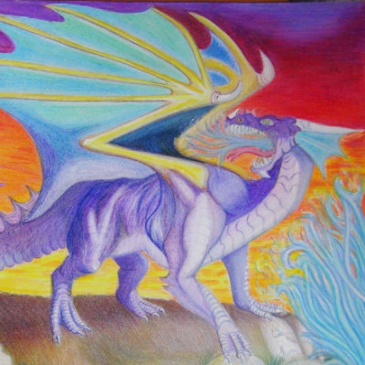 Blue Dragon  Polychromos & Pablo Colour Pencil Blue Dragon Mixed media card