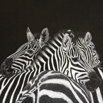 Amigos 3, White acrylic on 24x32cm Fabriano Black Black